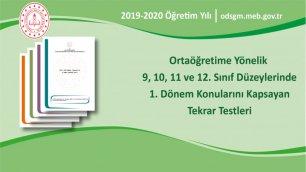 Ortaöğretime Yönelik  9, 10, 11 ve 12. Sınıf Düzeylerinde 1. Dönem Konularını Kapsayan Tekrar Testleri Yayımlandı